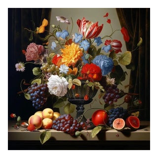 30' X 30' Collector Fine Art Print 'Still Life With Flowers and Fruits', Unframed For Sale