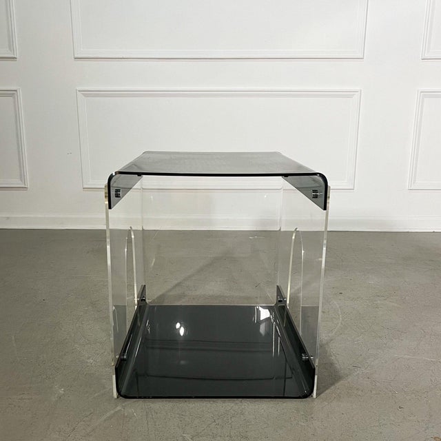 60's Modern Smoked and Clear Lucite with Chrome Magazine Table For Sale - Image 9 of 9