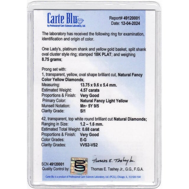 2020s 5.25 Certified Natural Yellow & Diamond Ring Size 6 For Sale - Image 5 of 5