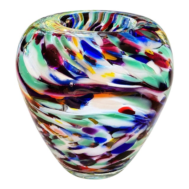 1990s Vintage Signed Johnnie Studio Art Glass Paperweight Vase For Sale