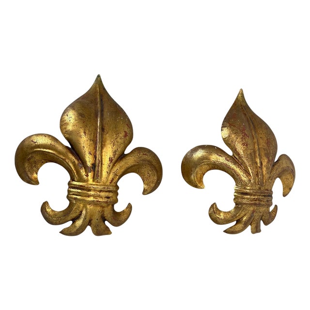 Vintage French Golden Florentiner Lily Wall Lights by Hans Kögl, 1970s, Set of 2 For Sale