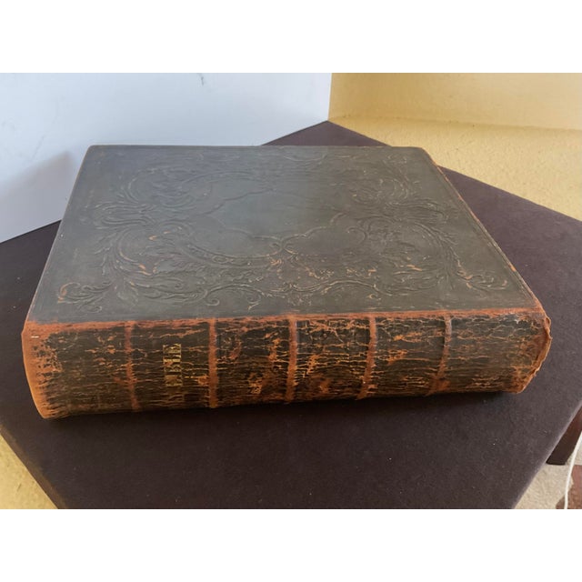 Traditional Mid 19th Century Holy Bible With a Leather Embossed Binding/Cover Circa 1851 For Sale - Image 3 of 12