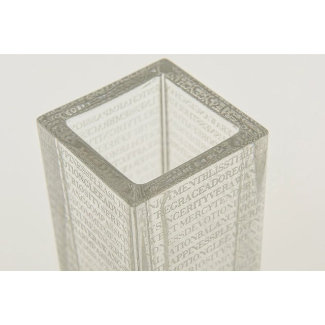 2000 - 2009 Wedgwood Modern Glass Spiritual Cascading Words Vase For Sale - Image 5 of 12