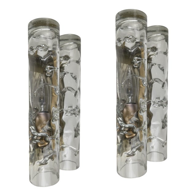 Ice Glass Wall Lights from Doria Leuchten, Germany, 1970s, Set of 2 For Sale