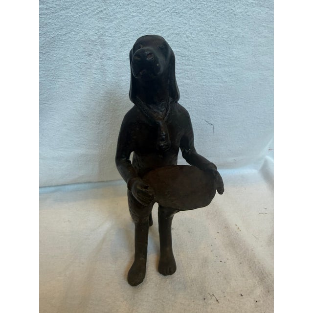 Beautiful Patina Cast Iron Hound Dog Small Butler Business Card Holder