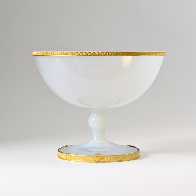 Mid-Century Modern Ormolu Opaline Glass Pedestal Bowl, 1950s For Sale - Image 3 of 12