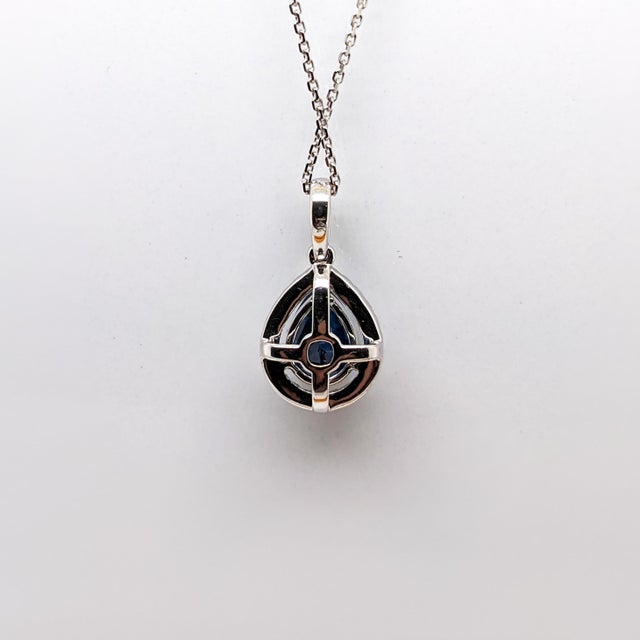Modern 1.8ct Sapphire Pendant W Earth Mined Diamonds in Solid 14k White Gold | Pear 8x6mm For Sale - Image 3 of 3