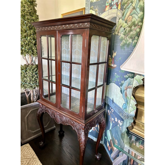 Brown Carved Mahogany Vitrine Display Cabinet For Sale - Image 8 of 16