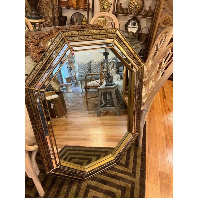 LaBarge Style Tortoiseshell Octagonal Wall Mirror, Vintage 1980s Design For Sale - Image 10 of 17