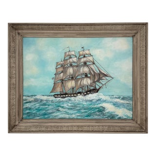 Vintage Original Maritime Oil Painting - Uss Constitution “Old Ironsides” 1988 For Sale