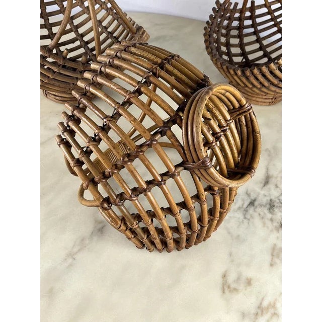 Wood Bamboo Baskets, Italy, 1960s, Set of 3 For Sale - Image 7 of 13