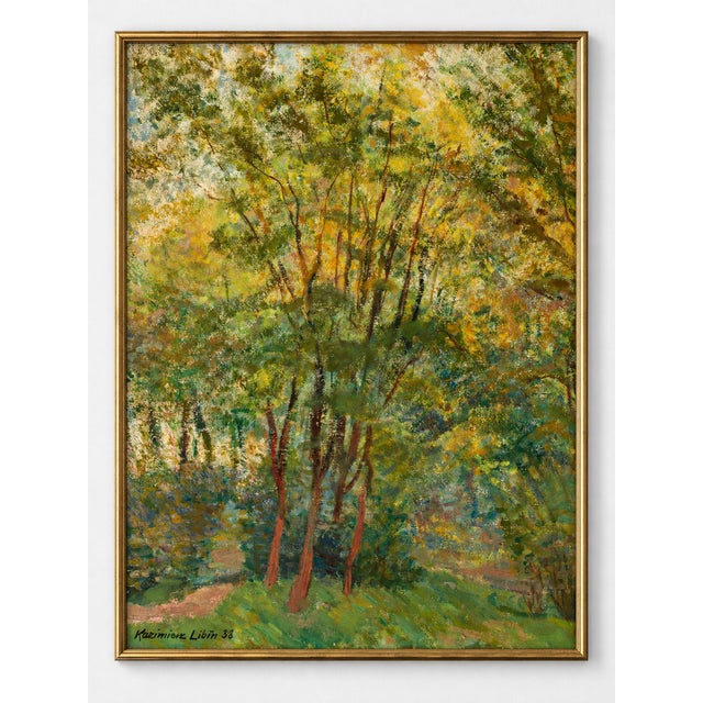 This vintage forest art print reproduces Kazimierz Libin’s Forest in Autumn (1938). Slender reddish-brown trunks rise...