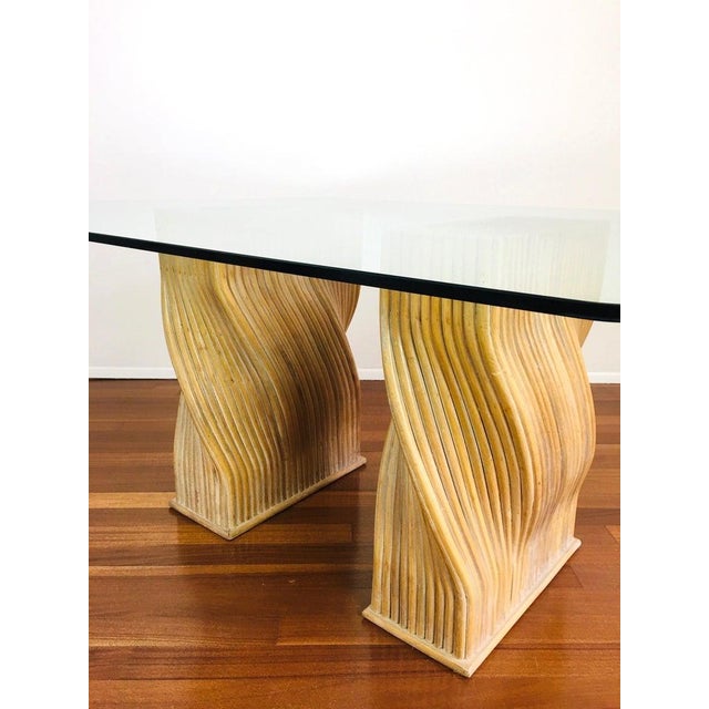 Vintage McGuire Twisted Rattan Double Pedestal Organic Modern Glass Top Dining Table For Sale In Palm Springs - Image 6 of 12