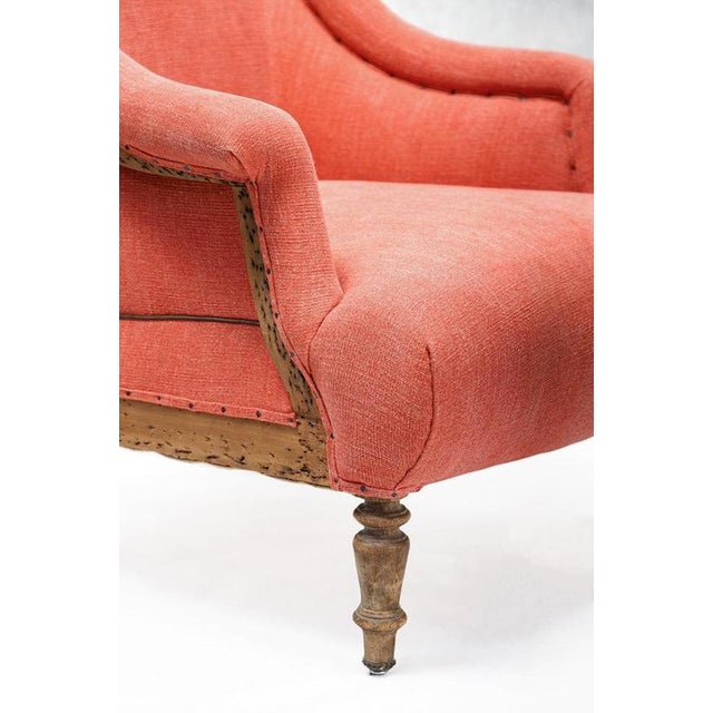 Textile Napoleon III Brique Linen Salon Chair and Tufted Ottoman, Set of 2 For Sale - Image 7 of 16