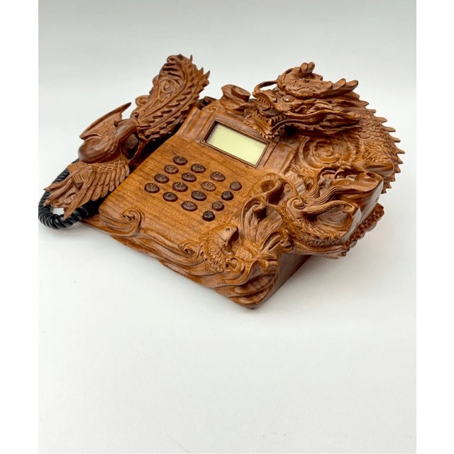 Vintage Chinese Carved Dragon Phoenix Hardwood Telephone Huanghuali Style Ruyi Motif For Sale - Image 4 of 15