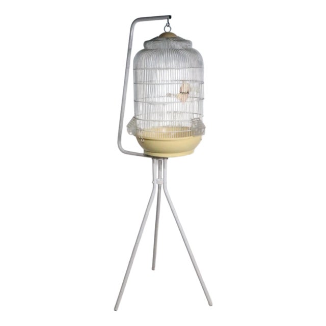 Vintage Mid Century Birdcage and Stand Made in Italy by F O P C. 1970's For Sale
