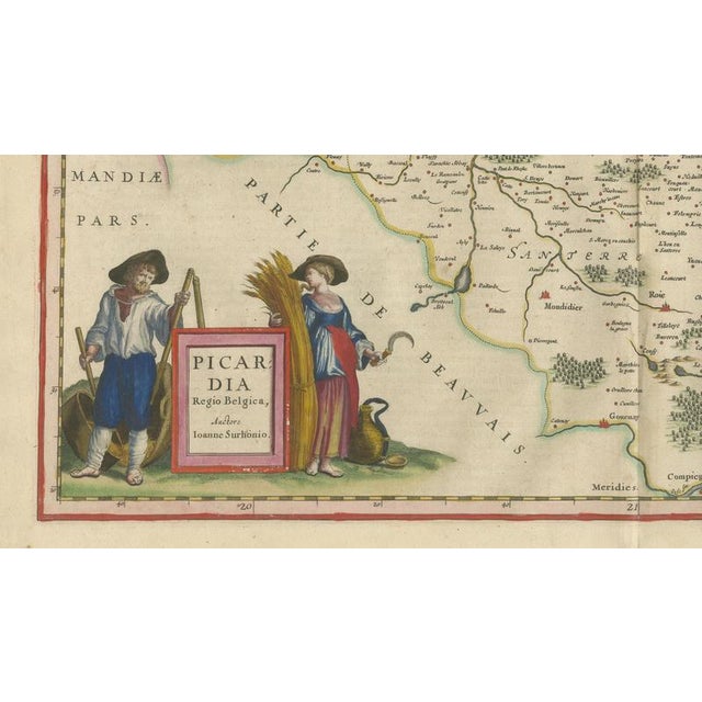 17th Century Map of Picardy with Costume Figures from Blaeu, France, 1642 For Sale - Image 5 of 12