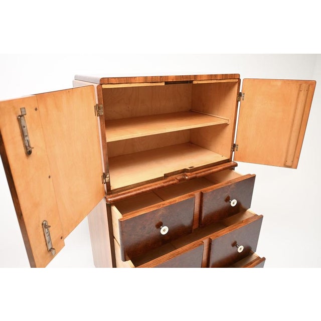 French Art Deco Burr Walnut Cabinet on Chest, 1930s For Sale - Image 6 of 11
