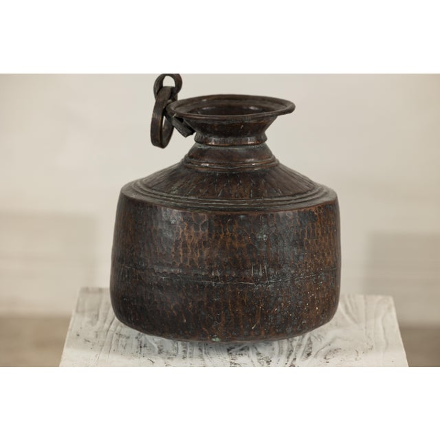 Mid 20th Century Hand-Hammered Indian Metal Milk Jug with Ring Handle, Vintage For Sale - Image 5 of 18