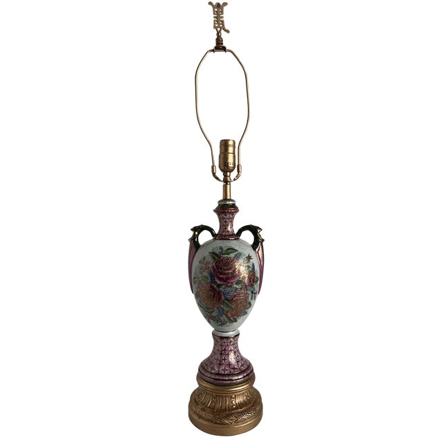 Vintage Japanese Moriage Floral Porcelain Vase Table Lamp For Sale - Image 9 of 16