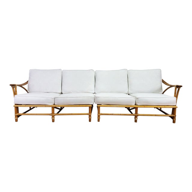 Vintage Boho Modern Bamboo White Linen Couch Sofa Chairish