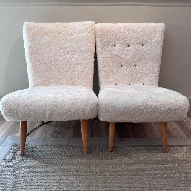 Wood Set of Emma Sheepskin Lounge Chairs, 1940 For Sale - Image 7 of 7