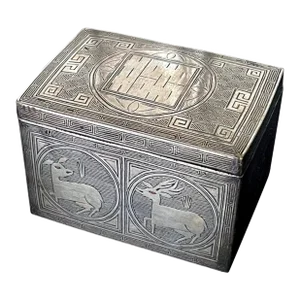 Fine Korean Iron Tobacco Box with Silver Inlay Joseon Dynasty