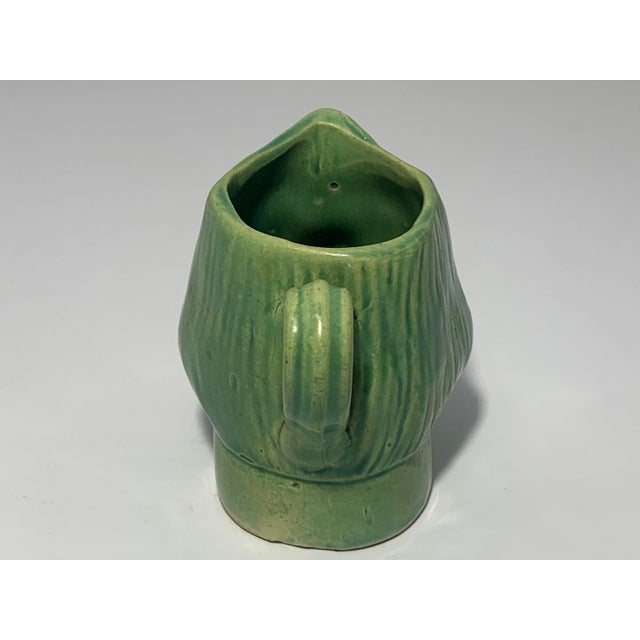 Art Nouveau Antique Glazed Stoneware Face Creamer: Green Ceramic Girl For Sale - Image 3 of 10