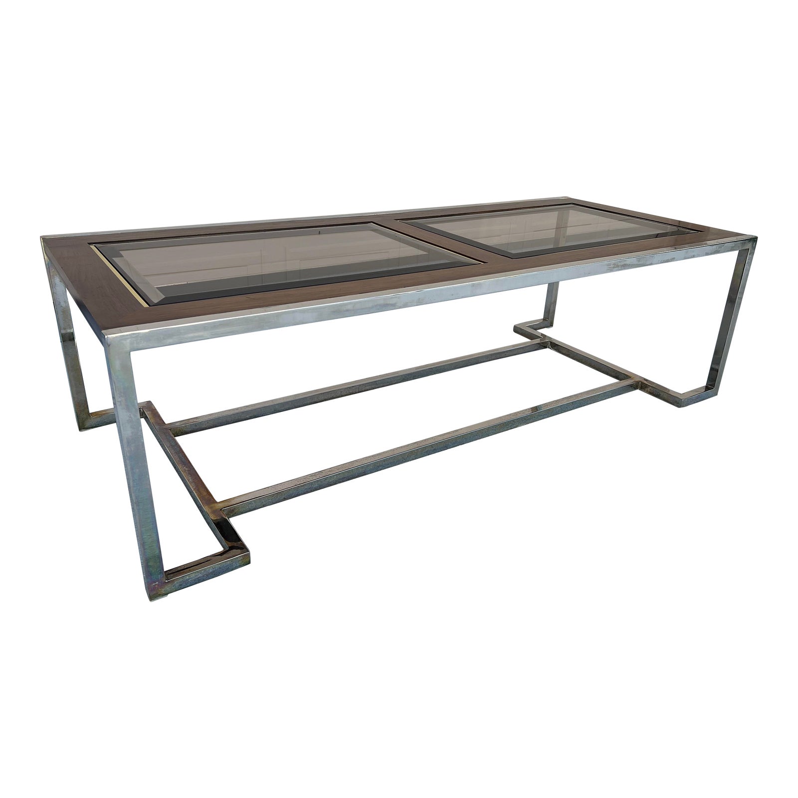 1970s Thomasville Coffee Table Wood and Glass With a Chrome Base Chairish