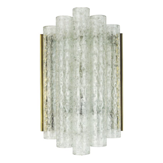 Mid-Century Wall Sconce with 5 Ice Glass Tubes from Doria Leuchten, Germany, 1960s For Sale