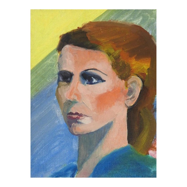 Vintage Mid 20th Century Modernist Portrait of Woman Painting For Sale