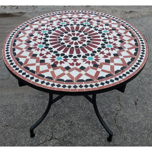 Metal 32" Moroccan Mosaic Multi-Color Settachia Table For Sale - Image 7 of 7