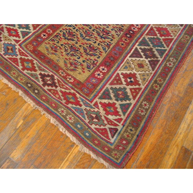 19th Century 1880s Beige Salmon Geometric Tribal Antique Persian Kurdish Rug 4'0" X 9'4" Handknotted Wool Carpet For Sale - Image 5 of 5