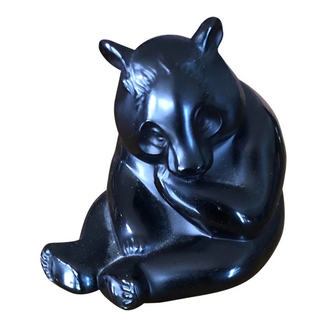 Lalique Black Panda Bear Paper Weight For Sale