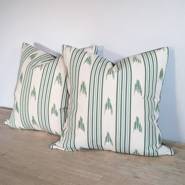 Schumacher Schumacher Santa Barbara 22" Ikat Pillows in Leaf For Sale - Image 4 of 5