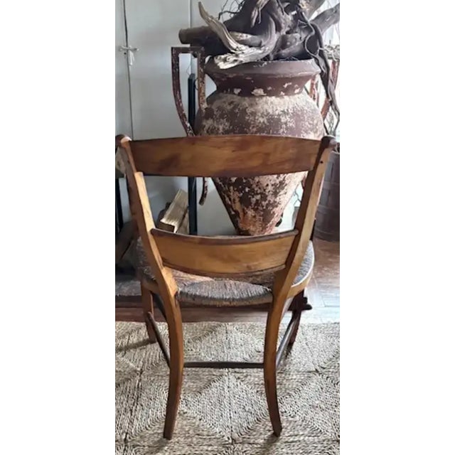 Brown French Scroll Armchair With Rush Seat and Saber Legs For Sale - Image 8 of 11