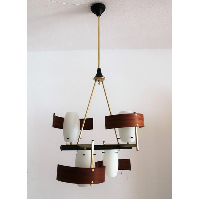 Mid-Century Modern Mid-Century Modern Italian Teak and Glass Chandelier, 1960s For Sale - Image 3 of 18