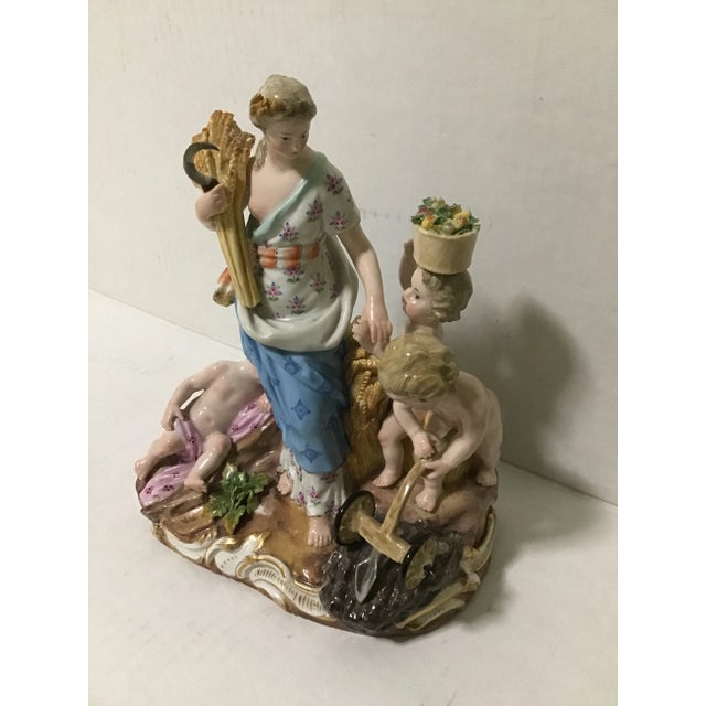 Meissen Porcelain Roman Goddess of Agriculture Ceres with 3 Cherubs Putti Allegory of Agriculture Hallmarked: Blue Meissen...