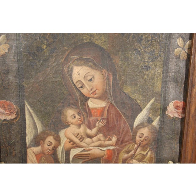 Hispanic School Artist, Virgin and Child, Late 1700s, Oil on Canvas For Sale - Image 3 of 7