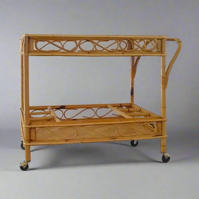 1960s Serving Bar Cart in Bamboo & Rattan from Franco Albini, Italy, 1960s For Sale - Image 5 of 10