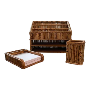 Vintage Tortoise Rattan Three Piece Desk Set