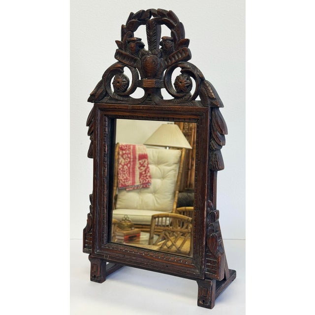 Rare antique French carved wood mirror on attached stand. So handy to have a mirror on a stand for your dressing table or...