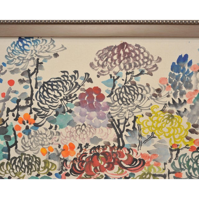 Beige Japanese Floral and Blossom Panorama Watercolor Painting 6 Ft For Sale - Image 8 of 18