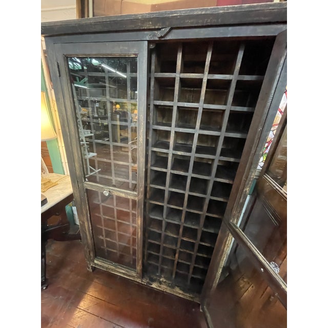 Mid 20th Century Mid 20th Century Rustic English Tudor Revival Glazed Bookcase Cabinet For Sale - Image 5 of 6