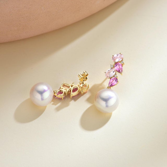 Nina Zhou Jewelry Nina Zhou 4.30ctw Morganite, Pink Tourmaline, and Diamond Freshwater Pearl Convertible Drop Earrings For Sale - Image 4 of 10