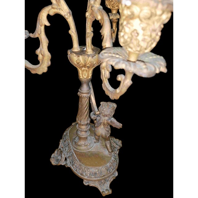 Baroque Bronze Candelabra with Putto and Harp For Sale - Image 3 of 5