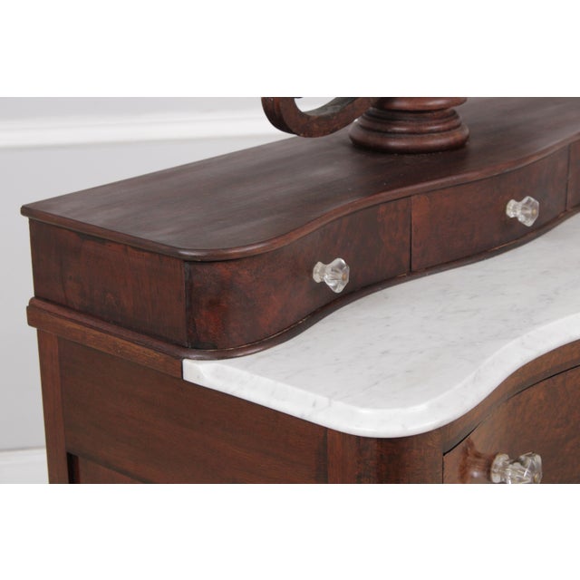 Antique Empire Burl Walnut Marble Top Dresser W. Mirror For Sale - Image 9 of 18