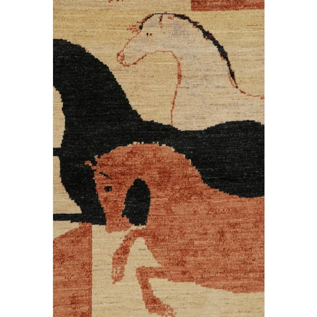 2010s Rug & Kilim’s Style Runner in Beige With Pink and Black Horse Pictorials For Sale In New York - Image 6 of 8
