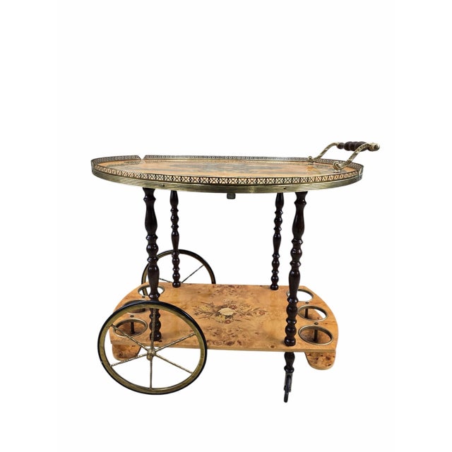 Vintage Italian Burl Marquetry Tea Bar Cart For Sale - Image 9 of 12
