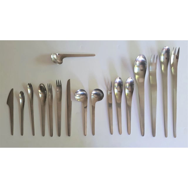 Arne Jacobsen by Anton Michelsen Danish Mid-Century Modern Setting for 8- 73 Piece Flatware Set This iconic set of vintage...